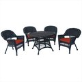 Propation 5 Piece Black Wicker Dining Set - Red Cushions PR333887